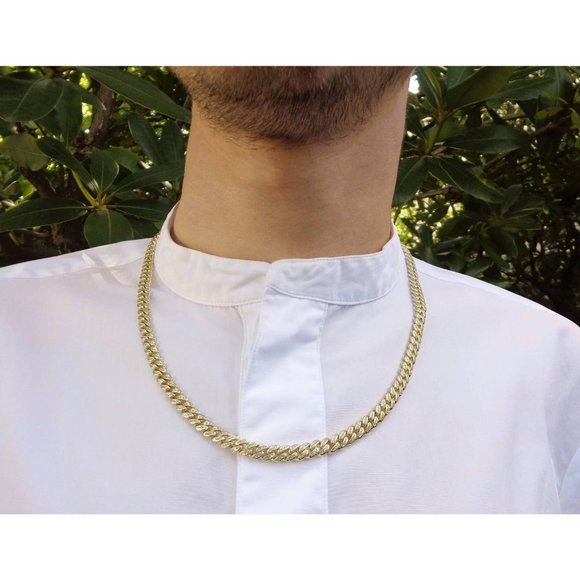 Icy Cuban Curb Pave CZ Chain, Gold Miami Necklace Real Gold Plated 925 Silver - Picture 5 of 7